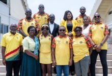 • Sisu Tomegah (middle, first row) flanked by her parents and officials from the GTF, National Sports Authority (NSA) and Ghana Olympic Committee (GOC)