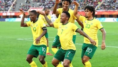 • South Africa players celebrate their victory