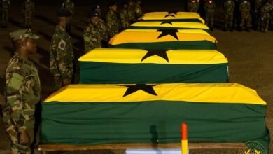 • The caskets containing the remains of the helicopter crash victims