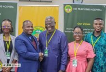 • Dr Hintermann K.K. Mbroh (second from left) exchanging greetings with Mr Issaka Sidi at the meeting