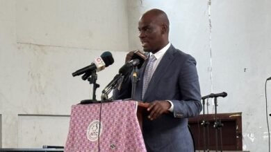 Mr Haruna Iddrisu (inset) launching the teacher prize awards scheme. Photo. Ebo Gorman