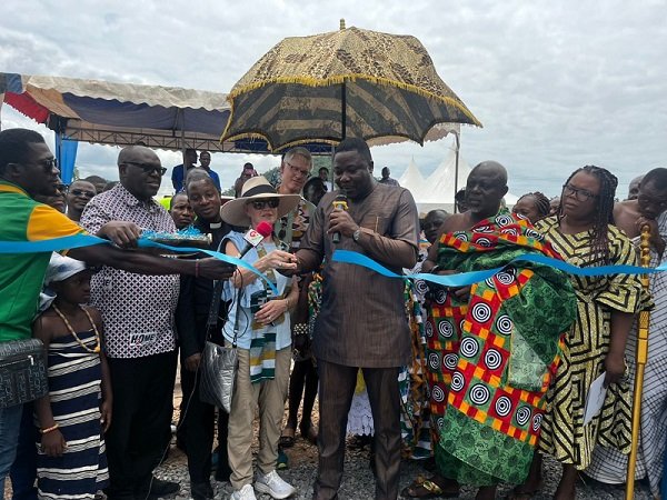 Mr Bobobee (middle) commissioning the water station • Mr Haruna Iddrisu (inset) launching the teacher prize awards scheme. Photo: Ebo Gorman