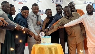 • Mr Asomani (third from left) and Rev. Tetteh (fourth from left) with other dignitaries cutting cake to launch the forum