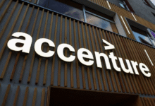 The logo of Accenture is displayed on a building, on the first day of the annual meeting in Davos, Switzerland, January 15, 2024. REUTERS/Denis Balibouse/File Photo Purchase Licensing Rights