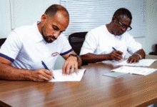 • Mr Fares Al-Ayadi and Mr Eric Adu-Dankwah signing the MoU