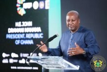 President Mahama (inset) addressing participants at the UN General Assembly