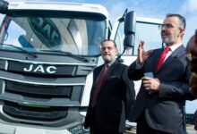Mr Fadi Fattal (second from right) and Mr Jihad Hijazi outdooring the JAC truck vehicle. Photo. Ebo Gorma