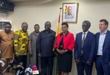 • Mr Opoku (middle) , Ms Montrat (third from right) with other dignitaries during meeting