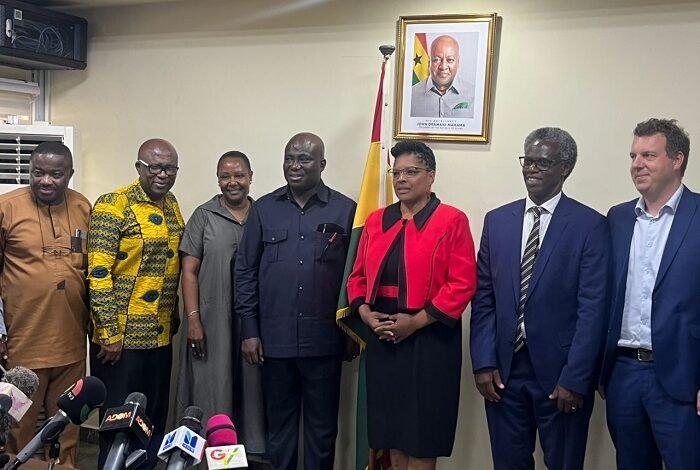 • Mr Opoku (middle) , Ms Montrat (third from right) with other dignitaries during meeting
