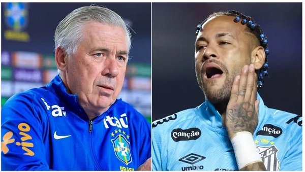 • Coach Ancellotti (left) is obviously worried about Neymar's (right) fitness issues