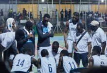 • Coach Thomas engages Spintex Knights players in a technical session during one of the games