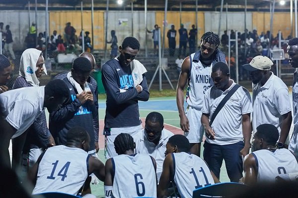• Coach Thomas engages Spintex Knights players in a technical session during one of the games