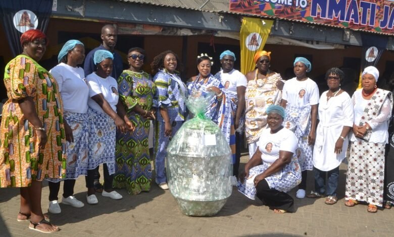 Ms Sowah (seventh from right) with Mrs Gomashie (fourth from left) and the Nmati group and other winners after the competition Photo: Victor A. Buxton
