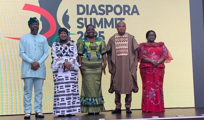 • Ms Bampoe Addo (middle), Mr Samuel Okudzeto Ablakwa (second from right) and Mr Kofi Okyere Darko (left) after the launch