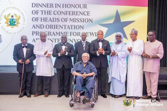 • Mr Debrah (third from left) with the awardees at the programme. With them is Mr Ablakwa (fourth from right)