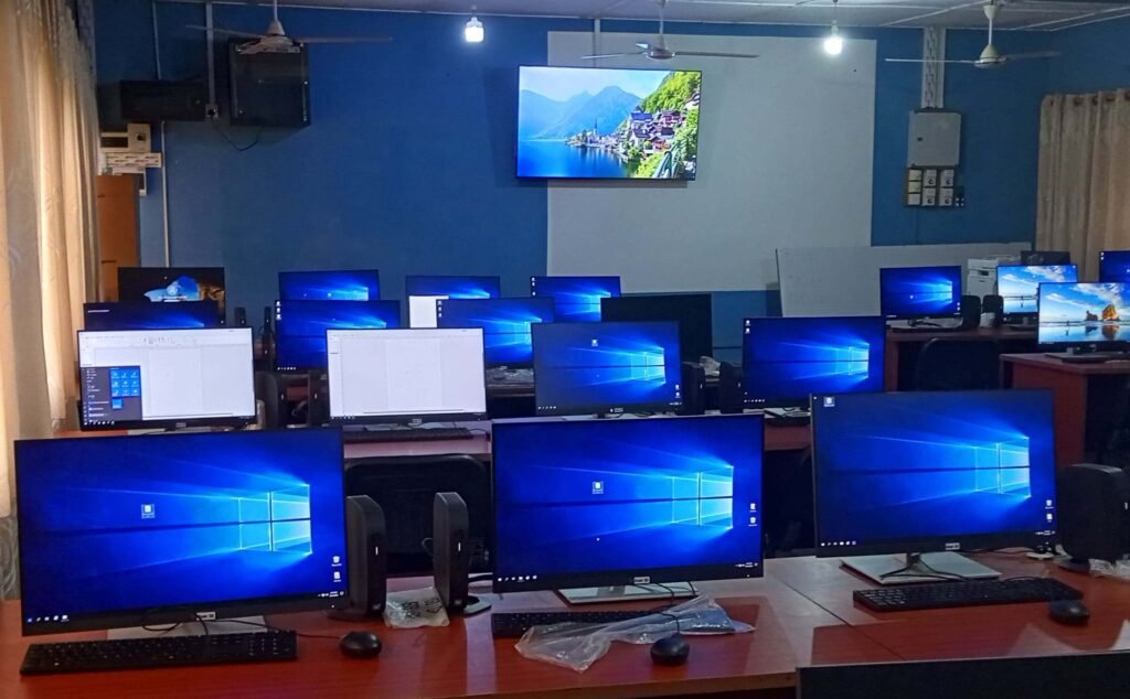 • Some of the computers and television sets donated to the school
