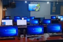 • Some of the computers and television sets donated to the school