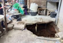 • Frontage of the stores that were caved in at the Tarkwa Women’ market