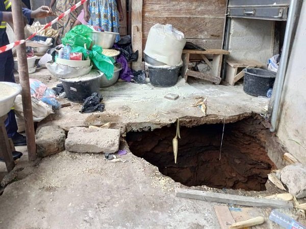 • Frontage of the stores that were caved in at the Tarkwa Women’ market