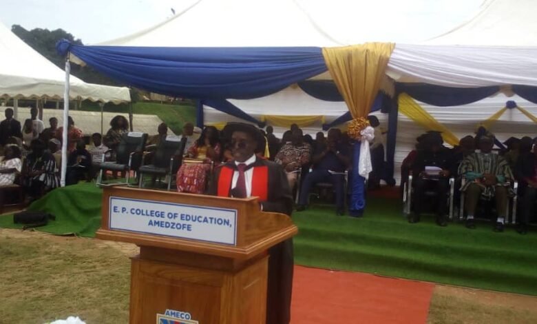 Professor Ocloo speaking at the graduation ceremony at Amedzofe