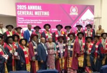• Dr Esseku( fifth from right), Dr Nyoagbe (sixth from left) with the governing council, inductees and fellows of the College