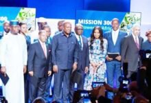 • President Mahama (middle) with other African leaders at the event