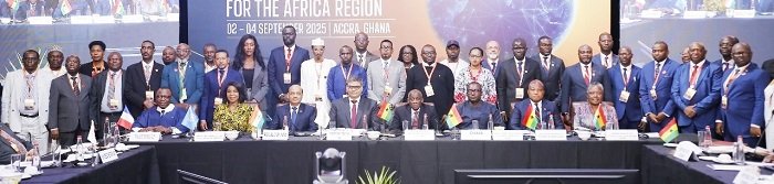 • Mr Jinapor (seated third from right), Mr Terkper (fifth from left) and Mr Khanna with some dignitaries at the opening ceremony Photo: Ebo Gorman