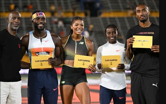 • Johnson with some of the winning athletes