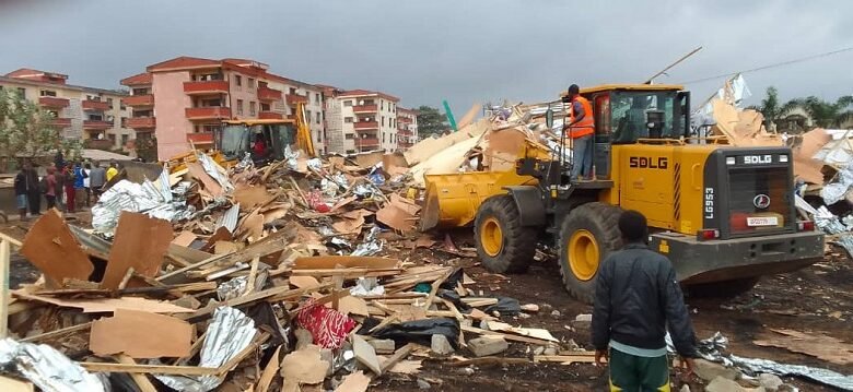 • Bulldozers demolishing the structures