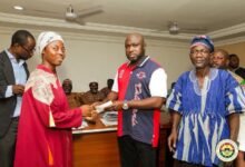 Miss Rukaya Yahaya receiving her support from Alhaji Habib Iddrisu