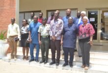 • Mr Anyetei (third from right) addressing the gathering Photo: Victor A. Buxton