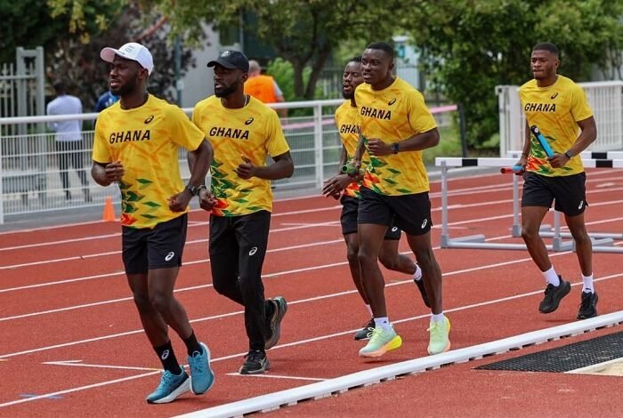 • Members of Ghana's relay team warming up
