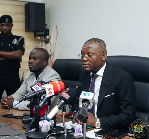 • Mr Kofi Adams (right) together with the Deputy Director of the National Sports Authority (NSA) Mr Gideon Hammond at the press briefing