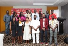 • Mr Otoo (second from right front row) with the Journalists