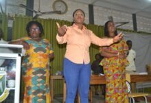 Mrs Bright (middle) addressing the candidates. With her is Mrs Ofori Photo Victor A. Buxton