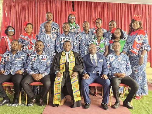 • Rev. Lawrence Borquaye, Minister (middle), Eugene Boakye Ofori Atta (second from right), Catechist and Robert Nii Abbey, Senior Presbyter (right) with other Presbyters