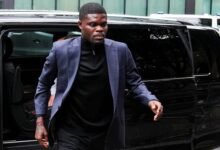 • Thomas Partey walks outside Southwark Crown Court, in London, Britain