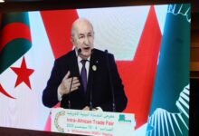 • President : Tebboune (inset) addressing the gathering at the opening