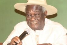 Prof. Kwamena Ahwoi (inset) addressing participants at the programme. Photo. Ebo Gorman