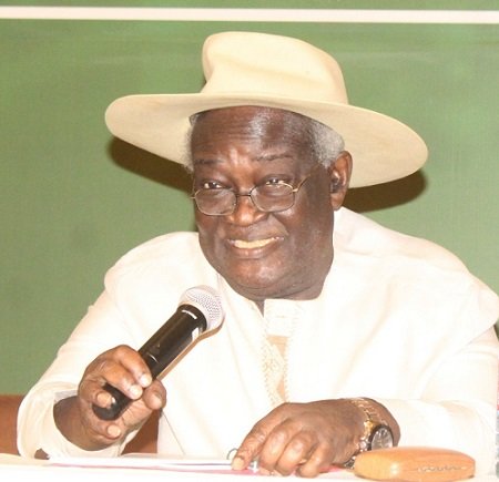 Prof. Kwamena Ahwoi (inset) addressing participants at the programme. Photo. Ebo Gorman