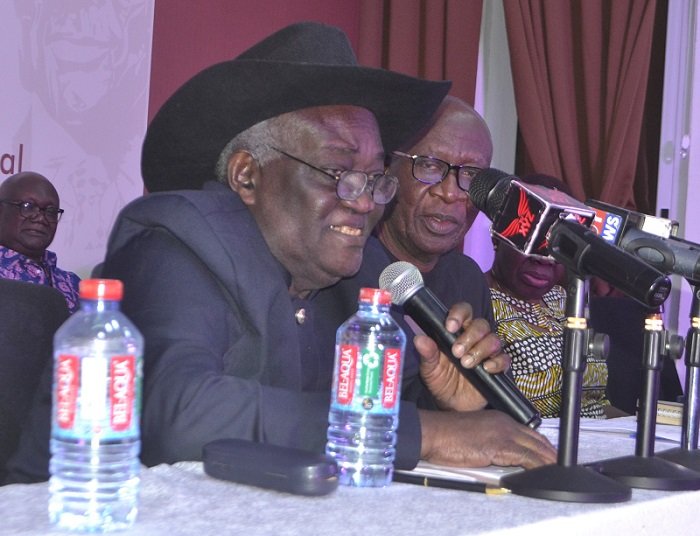 Prof. Kwamena Ahwoi (left) speaking at the programme. Photo Victor A. Buxton