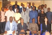 • Dr Audrey Smock Amoah (seated second from left), Dr Owusu Kagya (seated second from right) and Dr Tiah Abdul-Kabiru Mahama (seated left) with the participants after the opening ceremony Photo: Ebo Gorman