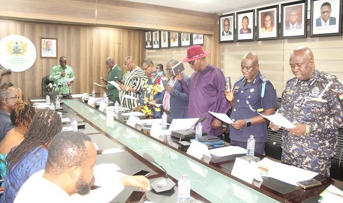 Mr Emmanuel Armah Kofi-Buah (head of table) inaugurating the Committee Photo: Ebo Gorman