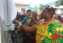 The Overlord of Akoefe Traditional Area, and the Chief of Akoefe Tokor, Gligbafia Togbe Kakla Akoe Dosor inaugurating the water facility