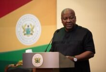 • President Mahama (inset) addressing the media