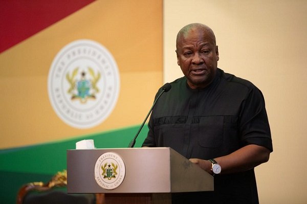• President Mahama (inset) addressing the media