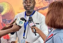 Mr Henry Herbert Malm Ag . Executive Director speaking to journalists during the Ghana Theatre festival press launch