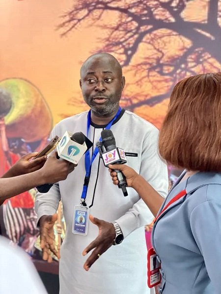 Mr Henry Herbert Malm Ag . Executive Director speaking to journalists during the Ghana Theatre festival press launch