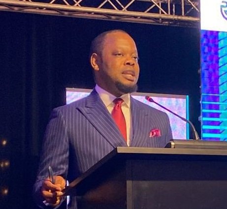 • Dr Srem-Sai (inset) speaking at the forum