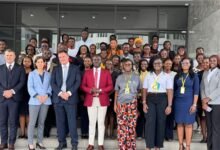 • Mr Agbeti (fourth from left), Mrs Wilson-Kofi (fourth from right) with participants after the workshop